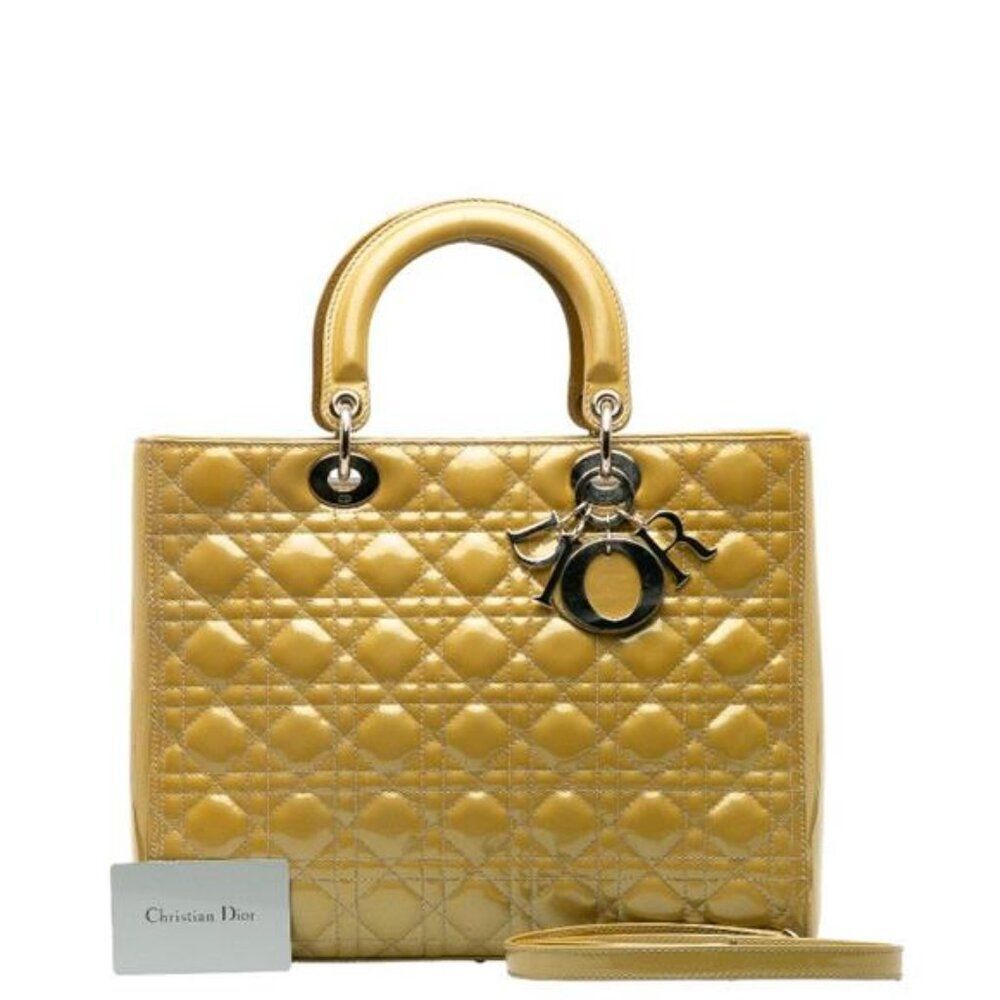 Dior Lady Dior Patent Leather Yellow Handbag